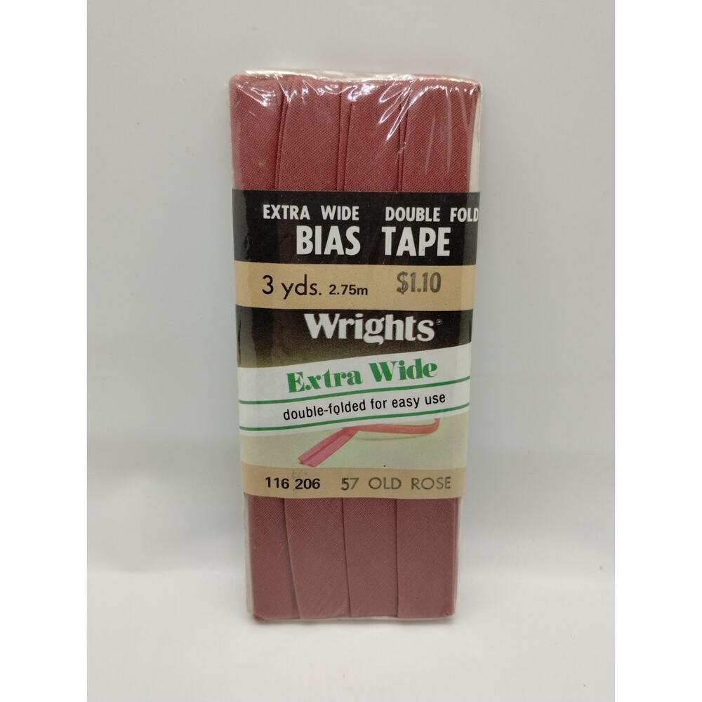 Wrights Dbl Fold Ex Wide Bias Tape 3 yds 116 206 - Old Rose 57 - Vintage Sewing
